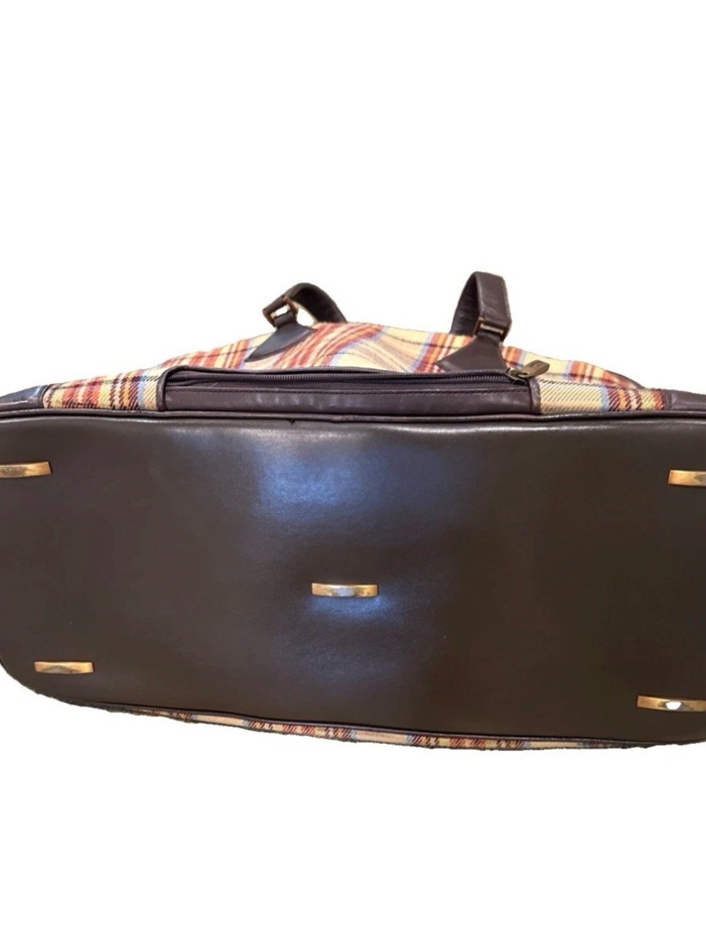 Tumi Weekender Camel Plaid & Leather Overnight Bag Preppy Vintage - Picture 7 of 12